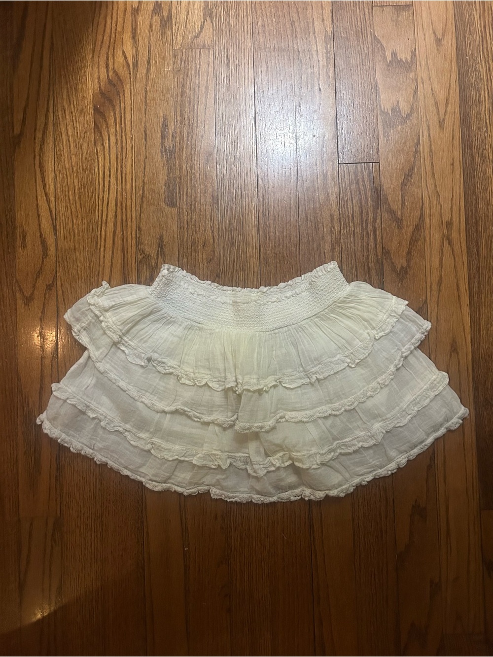 LoveShackFancy Cream Tiered Ruffle Mini Skirt